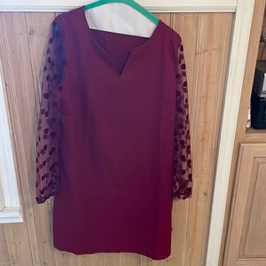 Cute red dress with see through sleeves, Large (8/10)